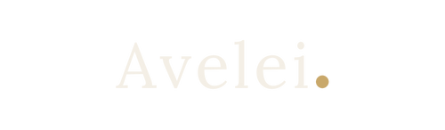 The word 'Avelei.' in a very light warm beige serif typeface with a small gold dot at the end, centered on a solid black background.